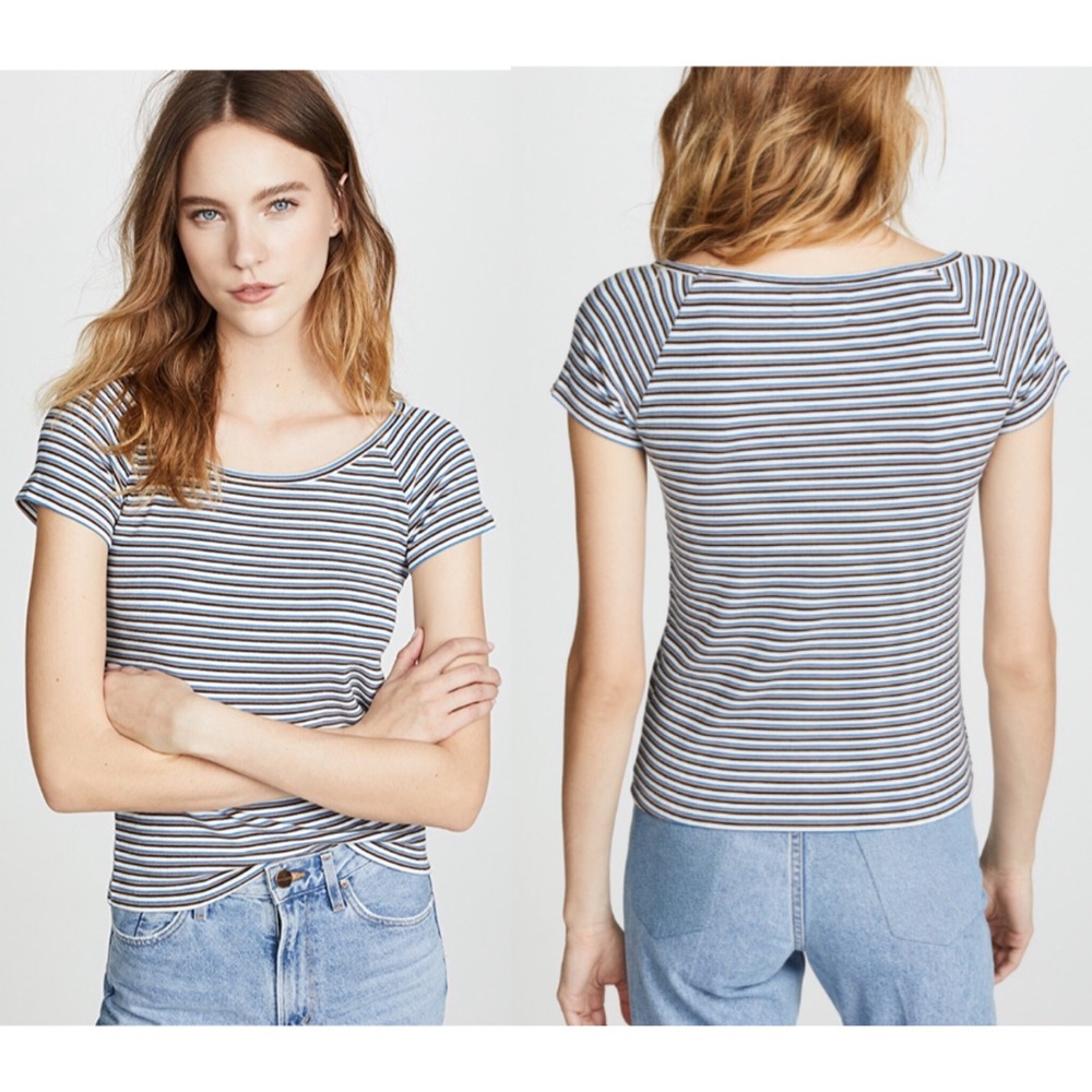 Madewell Navy White Striped Short Sleeve Tee